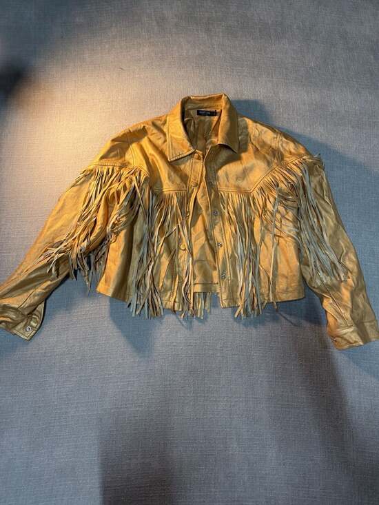 Nasty Gal Jackets & Blazers - Nasty Gal Collection Metallic Gold Faux Leather Fringe Western Jacket